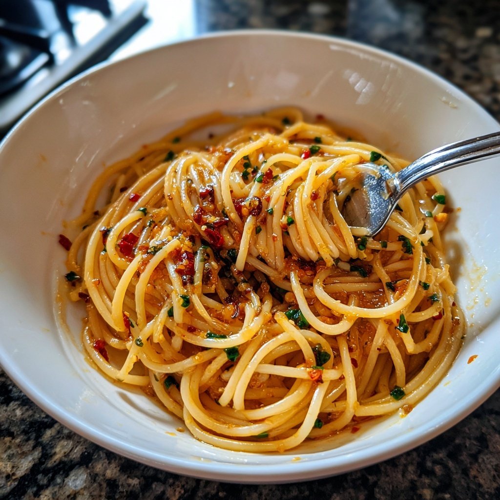 Spaghetti mit Chili und Knoblauchöl