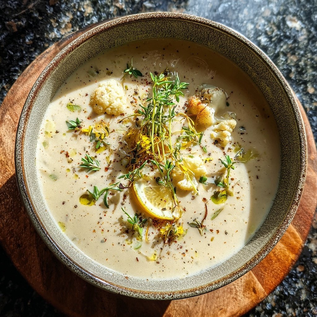 Cremige Blumenkohlsuppe mit Zitronenthymian