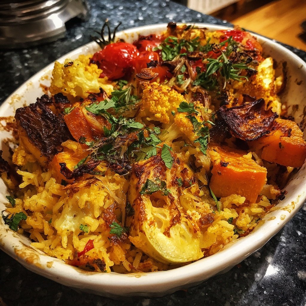 Abendessen vegetarisch mit Ofenreis