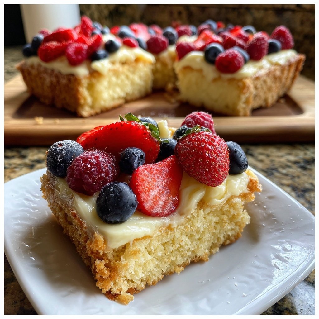 Blechkuchen mit Zitronencreme und Beeren