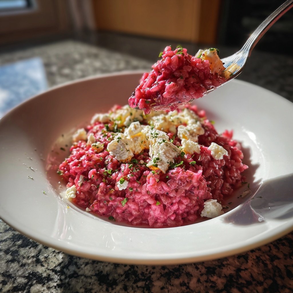 Rote-Bete-Risotto mit Ziegenkäse